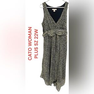 Cato Black and Green Women's sleeveless tie back Dress front rusching plus SZ 22